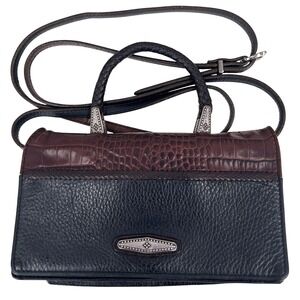 Brighton Vintage Crossbody Bag Black Brown Croc‎ Embossed Leather Organizer